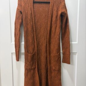 Pink Rose Rust Open-Front Knit Cardigan